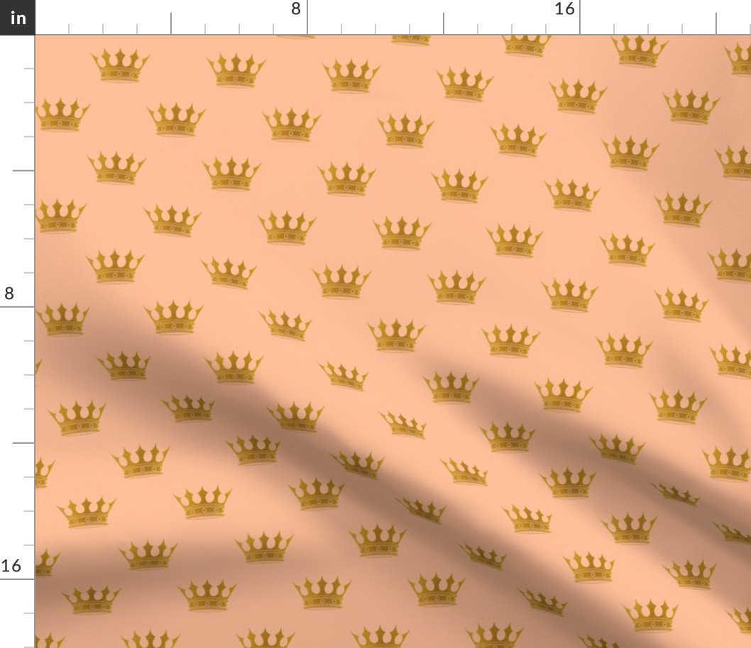 1.5 inch Mini Faux Gold Crowns on Peach Fuzz color of the Year 2024 Fabric