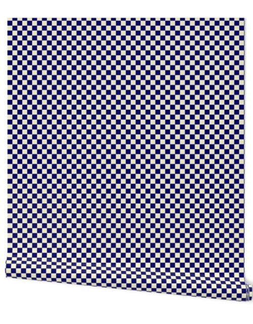 Navy Blue and Cream Checkerboard Squares Wallpaper