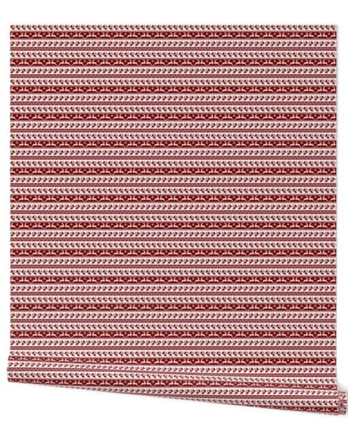 Dark Christmas Candy Apple Red Nordic Reindeer Stripe in White Wallpaper