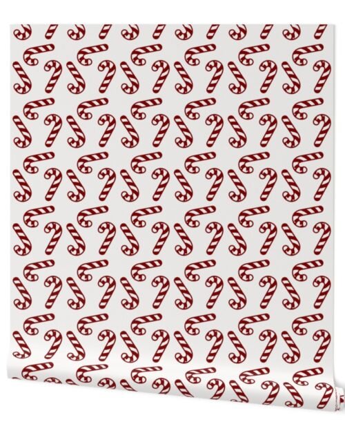 Large Dark Christmas Candy Apple Red Candy Canes on White Wallpaper