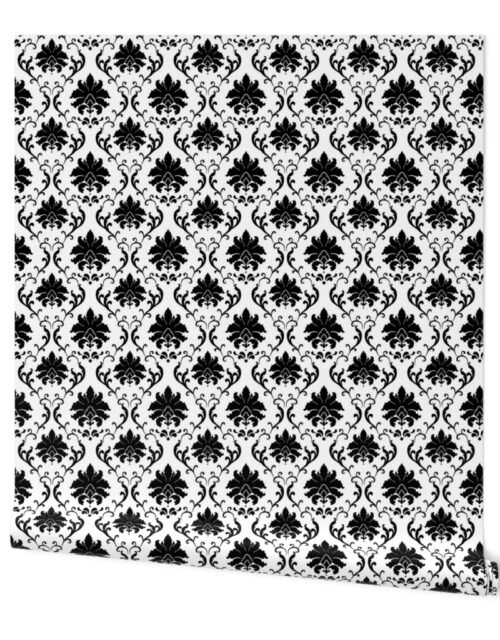 Black on White Jumbo Fleur Damask Motif Wallpaper