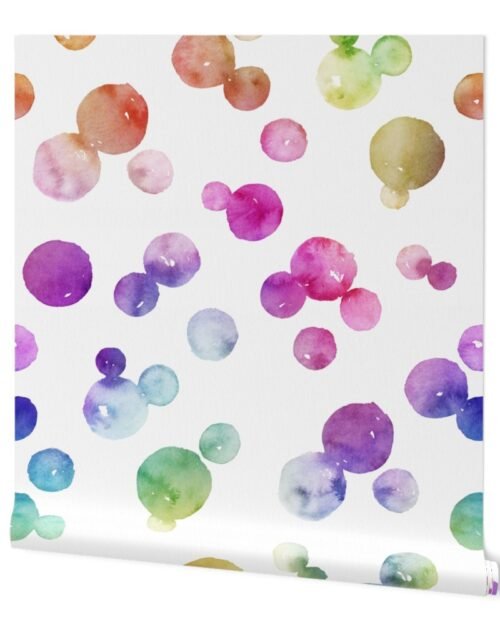 Rainbow Bright Pastel Watercolor Drops and Bubbles Wallpaper