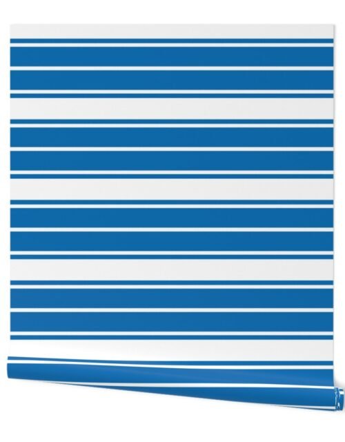 Biscayne Bay Blue and White Horizontal French Stripe Wallpaper