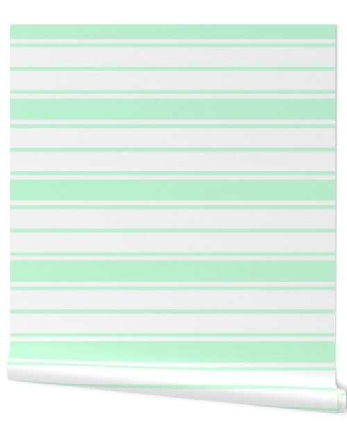 Mint Foam and White Vertical French Stripe Wallpaper