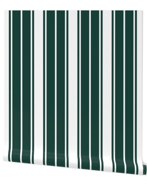 Cypress Green and White Vertical French Stripe Wallpaper