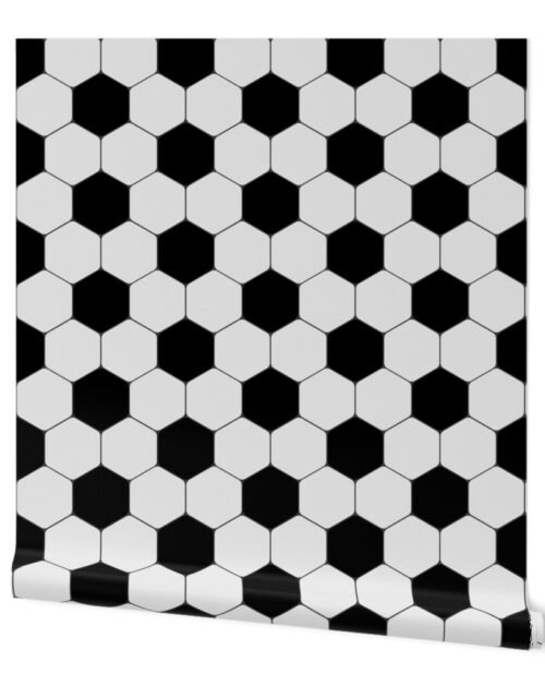 Small Classic Soccer Football Hexagonal Black and White Seamless Print Repeat Wallpaper