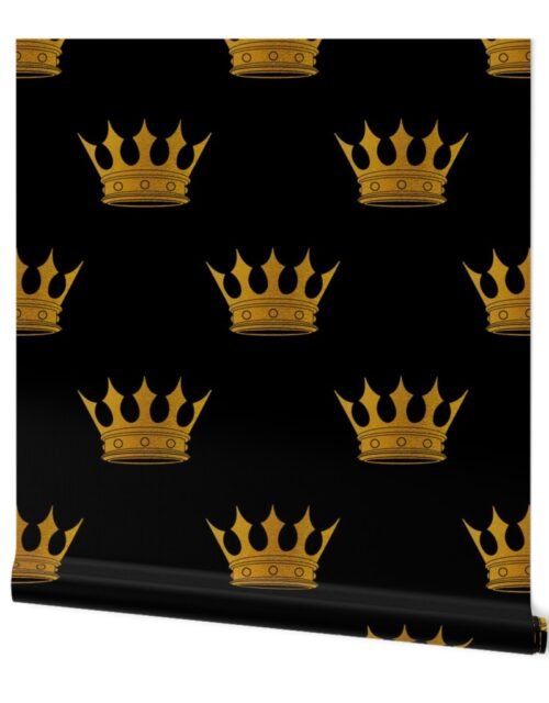 Micro Gold Crowns on Midnight Black Wallpaper