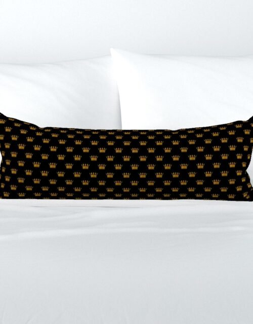 Micro Gold Crowns on Midnight Black Extra Long Lumbar Pillow