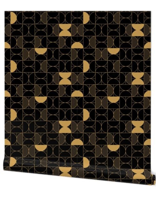 Bold Art Deco Geometric Demi-Circles in Faux Metallic Gold and Black Wallpaper