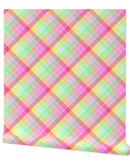 Mini Small Pastel Rainbow Tablecloth Diagonal Check Wallpaper
