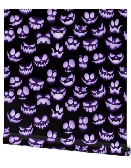 Micro Grinning Halloween Purple Faces on Black Wallpaper