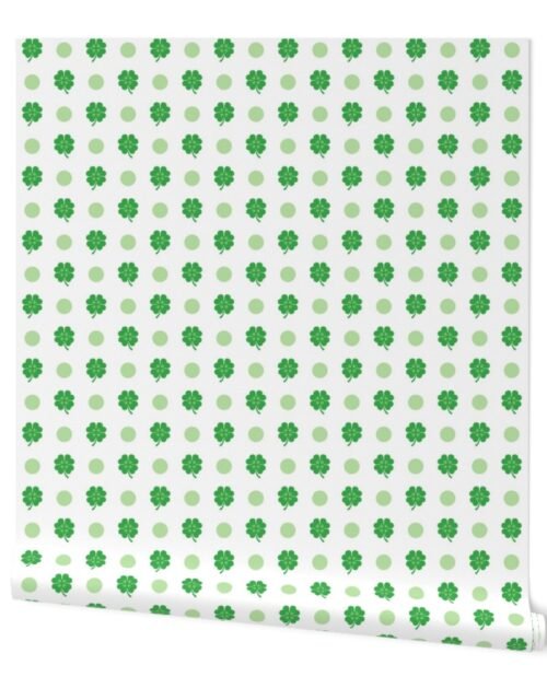 Bright Green St Patricks Day Holiday Irish Lucky Four Leaf Clover Shamrock with Dots Wallpaper