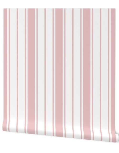 Pink and White Vertical French Stripe Wallpaper