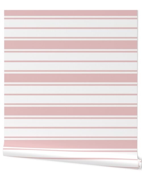 Pink and White Horizontal French Stripe Wallpaper