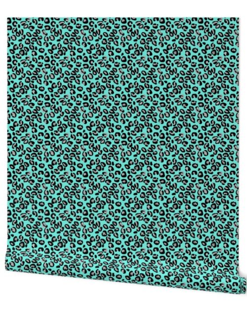 Aqua Blue Silver Leopard Wallpaper