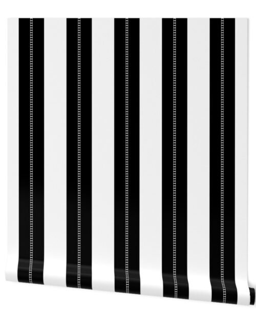 White and Jet Black Cabana Beach Bubble Stripes Wallpaper