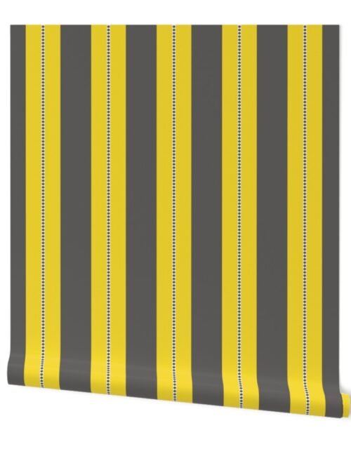 Charcoal and Lemon Yellow Cabana Beach Bubble Stripes Wallpaper