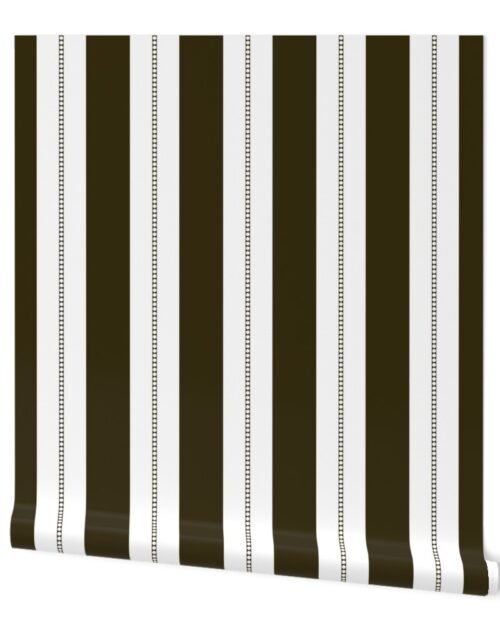 White and Cocoa Brown Cabana Beach Bubble Stripes Wallpaper