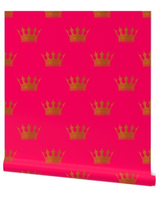 Hot Neon Pink Princess with Gold Crowns Wallpaper