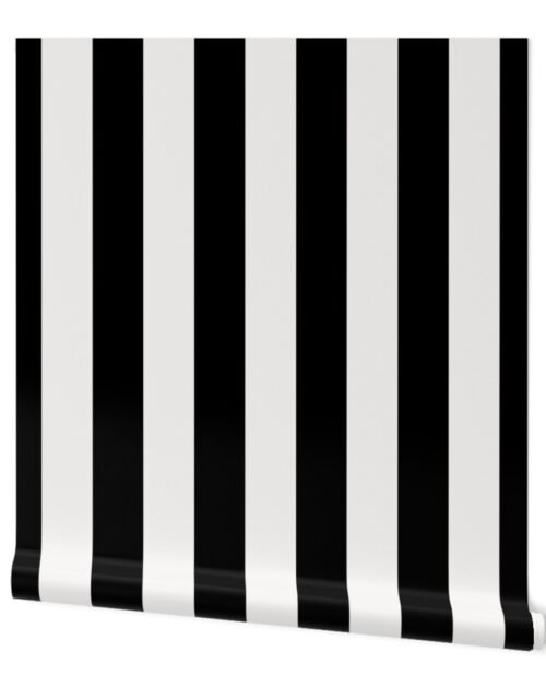 Black and Broken White Cabana Beach Vertical Stripe Wallpaper