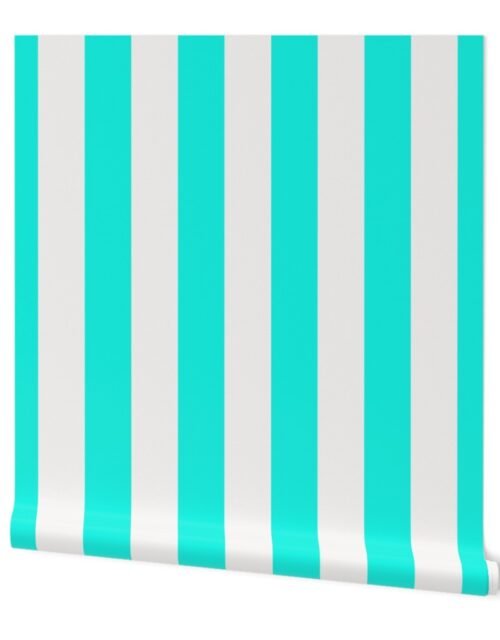 Aqua and Broken  White Cabana Vertical Stripe Wallpaper