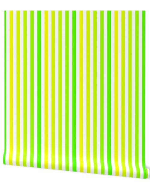 Small Bright Yellow and Green Ombré  Shade Vertical  Cabana Stripes Wallpaper