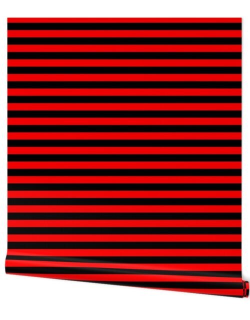 Devil Red and Black Horizontal Witch Stripes Wallpaper