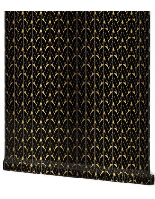 Small Faux foil gold and Black Retro Vintage Art Deco Geometric Open Triangle Pattern Wallpaper