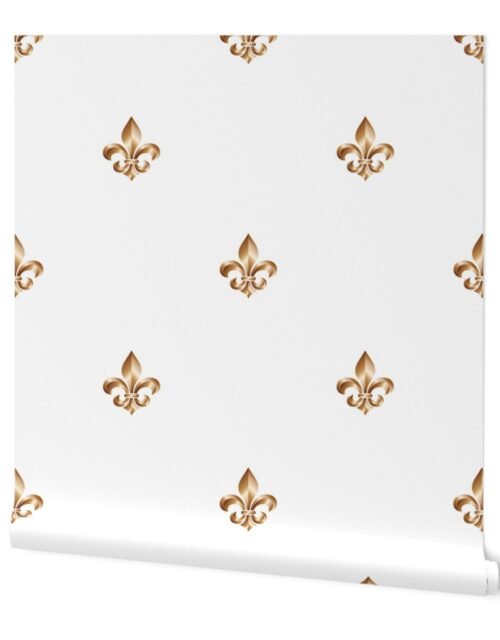 Faux-Effect Metallic Gold Fleur de Lis Royal Symbols on Wedding White Wallpaper