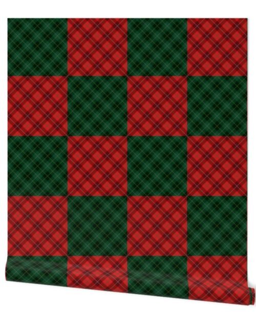 Red Green Yellow and White Seasonal Christmas Checkerboard Gingham Plaid Wallpaper