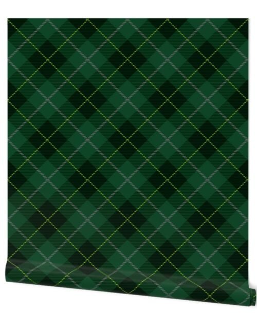 Large Dark Green with Yellow Line Seasonal Christmas  Tartan Check Plaid Wallpaper