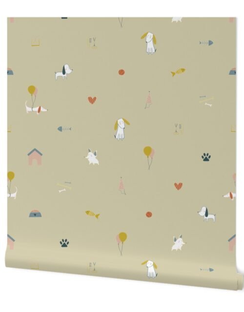 Doggy Icon 2 inch Motif Print on Beige Wallpaper