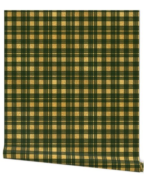 Bright Faux Gold Foil and Green MacLeod Tartan Plaid Wallpaper