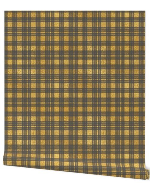 Bright Faux Gold Foil and Grey MacLeod Tartan Plaid Wallpaper