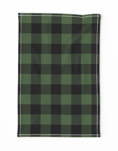 Christmas Tree Evergreen and Black Buffalo Check 2 inch Tea Towel