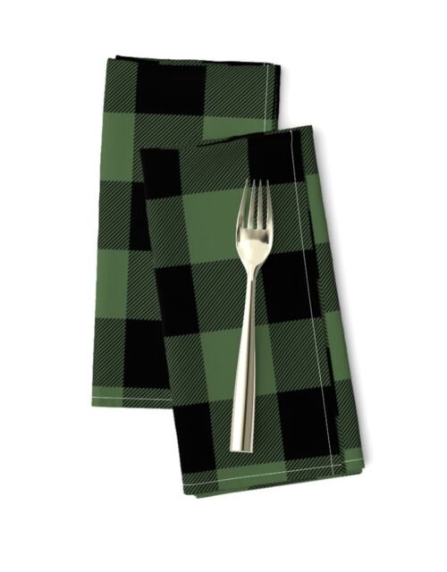 Christmas Tree Evergreen and Black Buffalo Check 2 inch Dinner Napkins