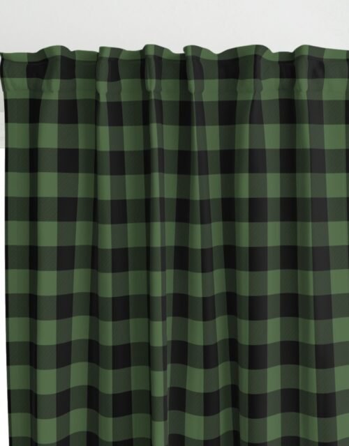 Christmas Tree Evergreen and Black Buffalo Check 2 inch Curtains