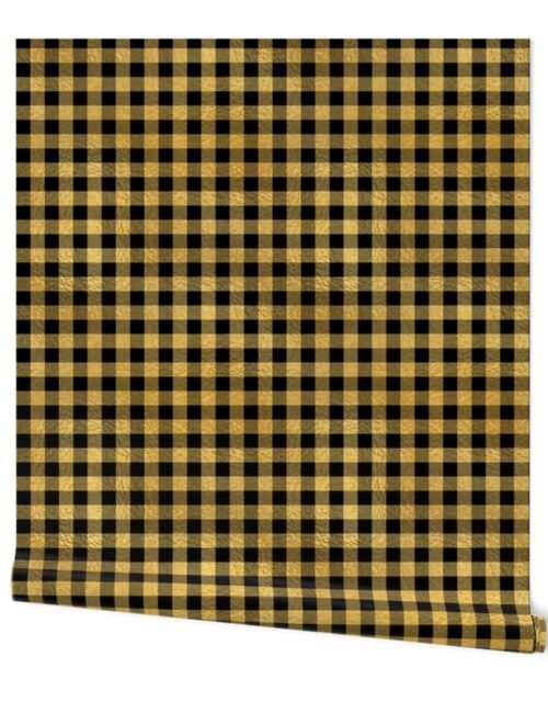 Christmas Faux Gold Foil and Black Buffalo Check 1 inch Wallpaper