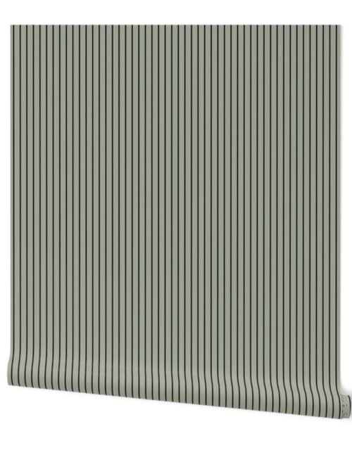 Classic 1/2 Inch Black Pinstripe on a Desert Sage Grey Green Background Wallpaper