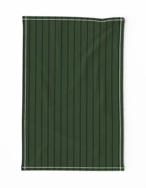Classic wider 1 Inch Black Pinstripe on a Dark Forest Green Background Tea Towel