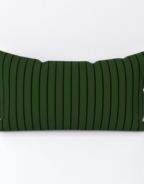 Classic wider 1 Inch Black Pinstripe on a Dark Forest Green Background Lumbar Throw Pillow