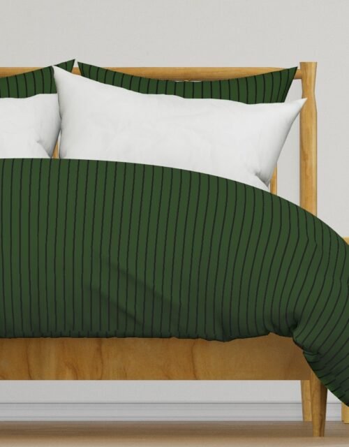 Classic wider 1 Inch Black Pinstripe on a Dark Forest Green Background Duvet Cover