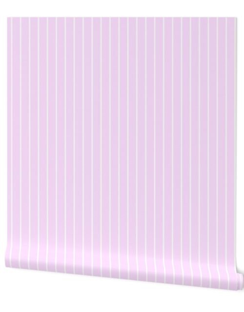 Classic wider 1 Inch White Pinstripe on a Pale Pink Cotton Candy Background Wallpaper