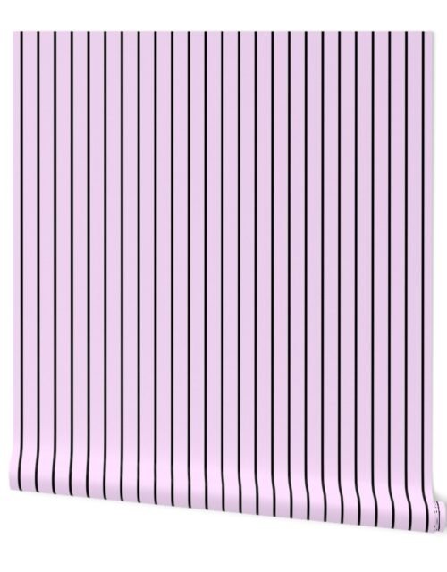 Classic wider 1 Inch Black Pinstripe on a Pale Pink Cotton Candy Background Wallpaper