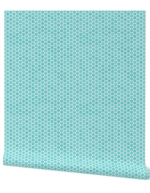 Small Aqua Blue Honeycomb Bee Hive Geometric Hexagonal Design Wallpaper