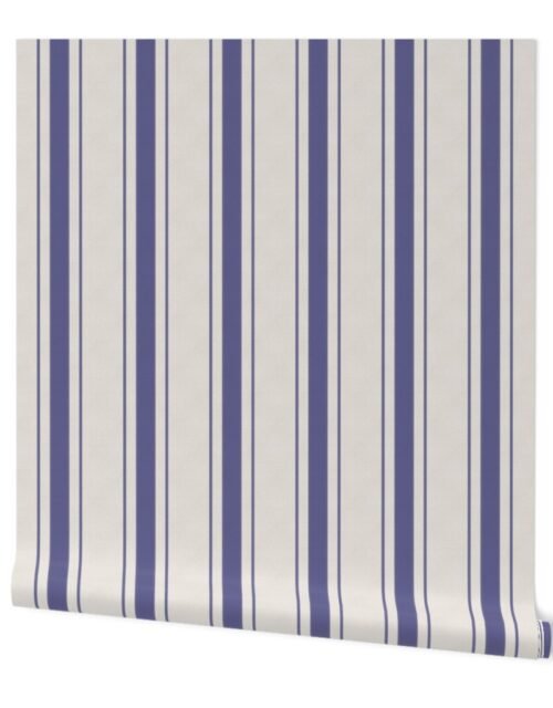 Periwinkle Blue Antique Vintage Mattress Ticking Stripe on Cream Wallpaper