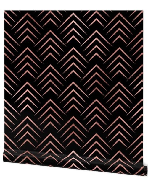 Copper Rose Gold and Black Art Deco Jumbo Chevrons Wallpaper