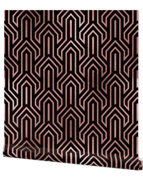 Copper Rose Gold and Black Art Deco Jumbo Geometric Arrows Wallpaper