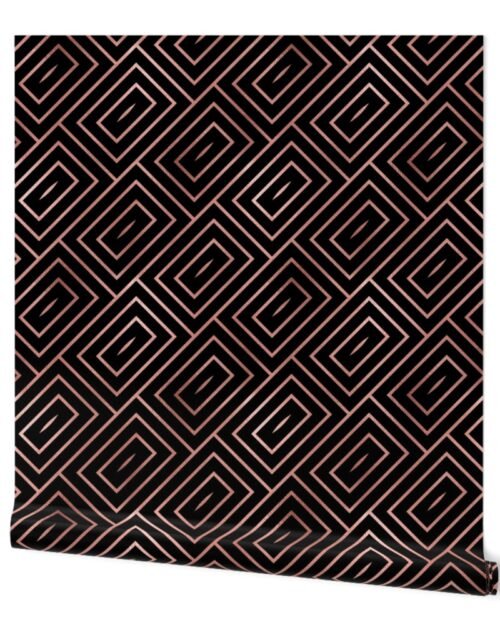 Copper Rose Gold  and Black Art Deco Rectangles Wallpaper