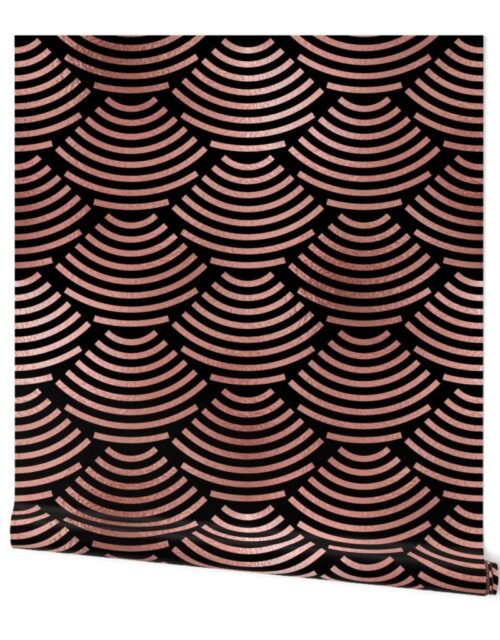 Copper Rose Gold  and Black Jumbo Art Deco Ellipses Wallpaper